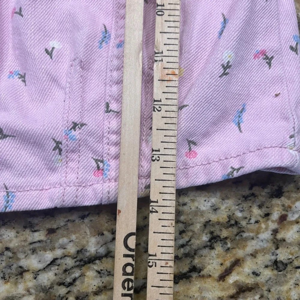 Old Navy Girls Pink Floral Denim Trucker Jacket Size S 6-7 Jean Coat Button Up